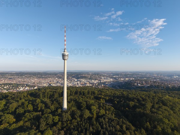 The television tower rises above a scenery of forests and a wide sky, Stuttgart, Baden-Württemberg, Germany
