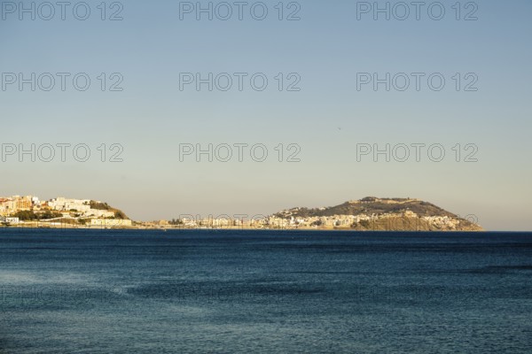 Beautiful view from Moroccan Fnideq to Spanish Ceuta on a sunny day, Morocco