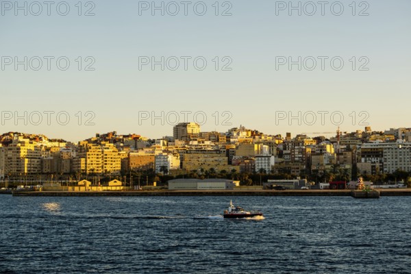 Amazing view of Spanish port of Ceuta by sunset, North Africa