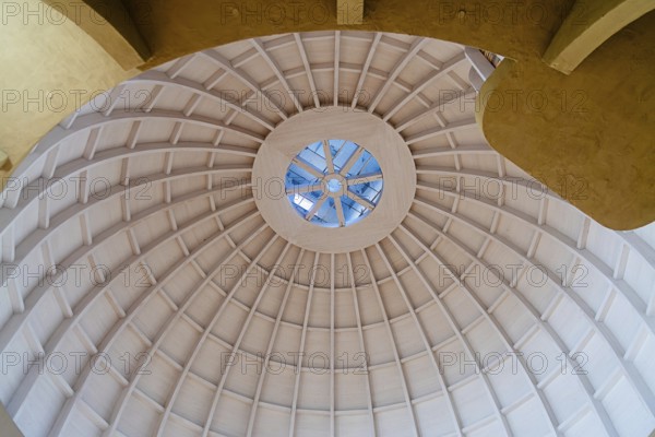 Vaulted inner dome with geometric pattern and a blue light in the centre, Stupa am Wagram Grafenwörth Weinviertel Lower Austria Austria