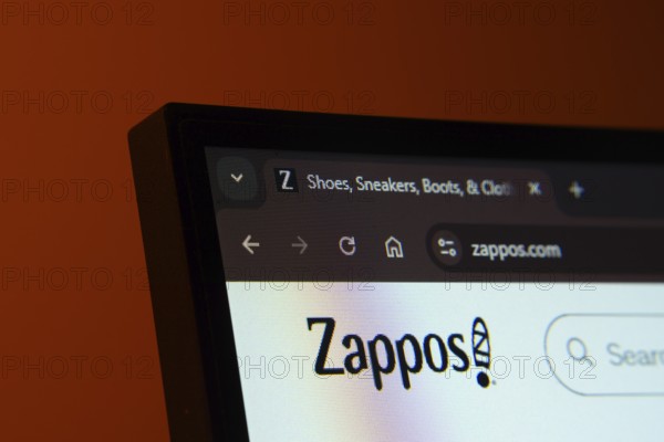 Dhaka, Bangladesh- 02 June 2025: Close-up of a computer screen displaying the Zappos web interface in dark mode