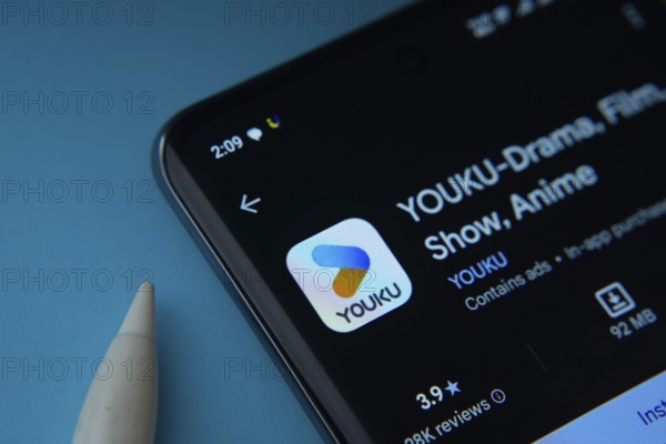 Dhaka, Bangladesh- 16 July 2025: YOUKU app from Google Playstore is displayed on a smartphone screen