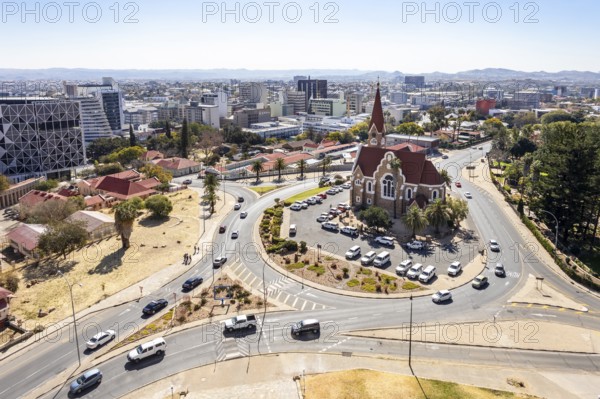 Christuskirche is a historic Lutheran church built between 1907 and 1910 during the German colonial period, Windhoek, Namibia