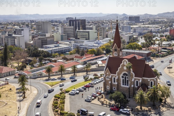 Christuskirche is a historic Lutheran church built between 1907 and 1910 during the German colonial period, Windhoek, Namibia