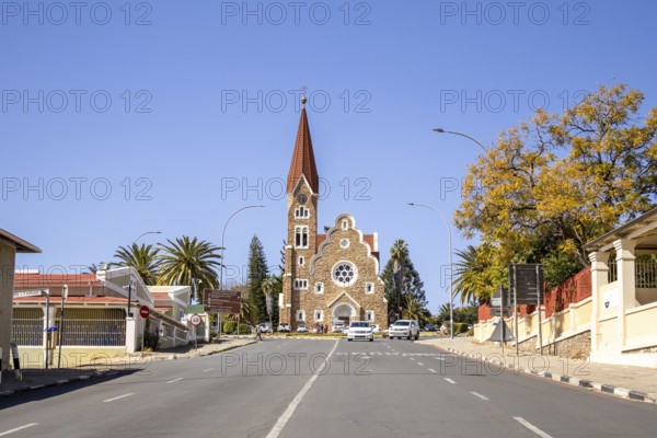 Christuskirche is a historic Lutheran church built between 1907 and 1910 during the German colonial period, Windhoek, Namibia