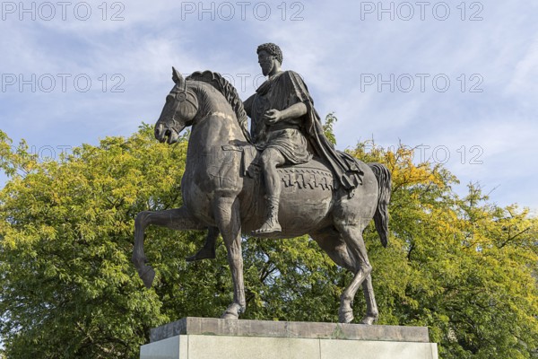 A man on a horse, represented by a statue with a green background, Marcus Aurelius Tulln Lower Austria Austria