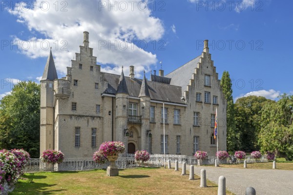 Kasteel Cortewalle, 15th century moated castle in Flemish Renaissance style at Beveren in summer, Waasland, East Flanders, Belgium