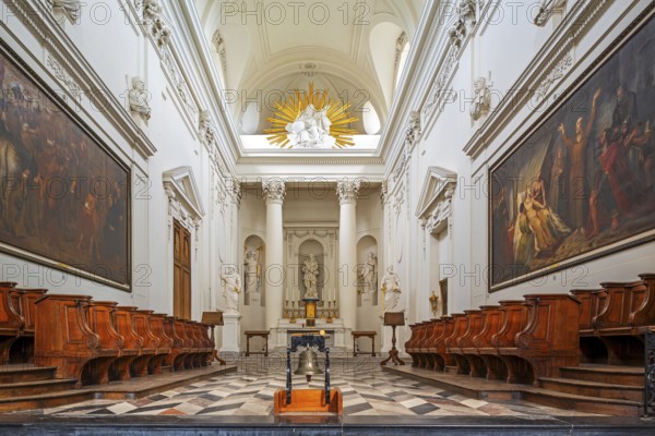 Altar and choir stalls of the Church of Our Lady at Abdij van Vlierbeek, former Benedictine abbey at Kessel-Lo near Leuven, Flemish Brabant, Belgium