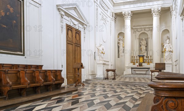 Altar and choir stalls of the Church of Our Lady at Abdij van Vlierbeek, former Benedictine abbey at Kessel-Lo near Leuven, Flemish Brabant, Belgium