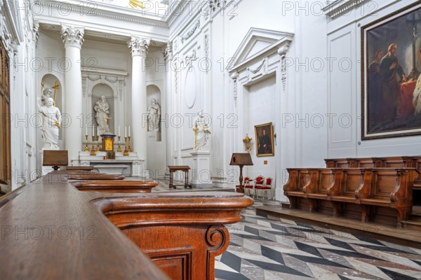 Altar and choir stalls of the Church of Our Lady at Abdij van Vlierbeek, former Benedictine abbey at Kessel-Lo near Leuven, Flemish Brabant, Belgium
