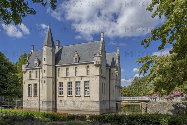 Kasteel Cortewalle, 15th century moated castle in Flemish Renaissance style at Beveren in summer, Waasland, East Flanders, Belgium