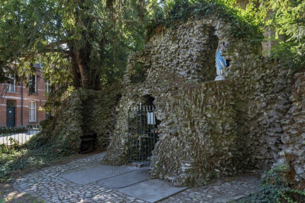 Lourdes grotto in the Sint-Alexiusbegijnhof, Saint Alexius beguinage in the city Dendermonde, Termont, East Flanders, Belgium