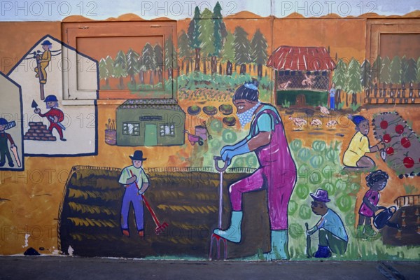 Mural painting of a vegetable garden at a school, Oranjemund, diamond restricted area, Karas region, Namibia