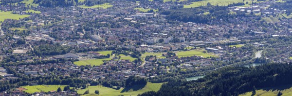Panorama from Mittagberg, 1451m, into the Upper Illertal with the southernmost town in Germany, Sonthofen, Allgäu, Bavaria, Germany