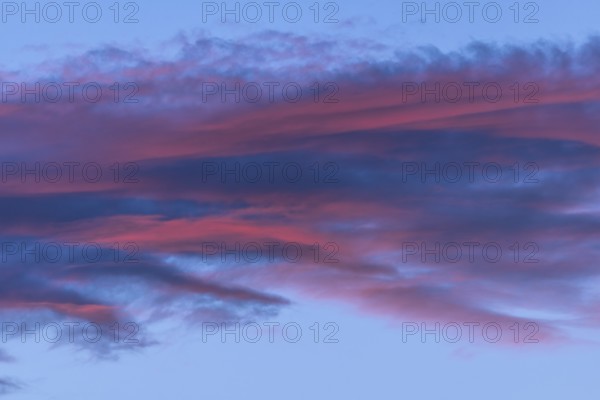 Beautiful sky with twilight showing pink and blue clouds. The colours anticipate day turning into night. Scene is calm and peaceful