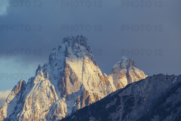 Close-up of the Dreischusterspitze, Haunold Group, San Candido, Val Pusteria, Sesto Dolomites, Dolomites, South Tyrol, Italy