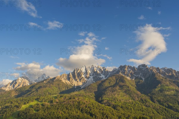 View of the local mountains of San Candido, Haunold, Birkenkofel, Haunold Group, Val Pusteria, Sesto Dolomites, Dolomites, South Tyrol, Italy