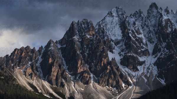 View of the left part of the local mountains of San Candido, Haunold, Haunold Group, Val Pusteria, Sesto Dolomites, Dolomites, South Tyrol, Italy