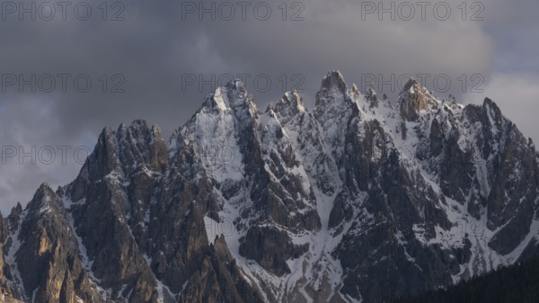 View of the local mountains of San Candido, Haunold, Birkenkofel, Haunold Group, Val Pusteria, Sesto Dolomites, Dolomites, South Tyrol, Italy