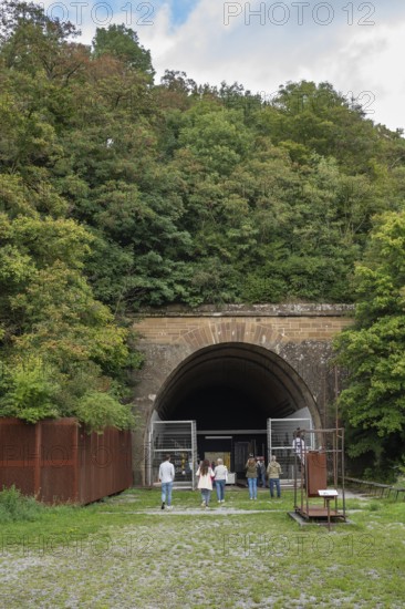 Entrance to the Old Engelberg Tunnel, first motorway tunnel in Germany, 1944 and 1945 production site for wings, Messerschmitt Me 262 fighter aircraft, forced labour, station on the Path of Remembrance, Leonberg Concentration Camp Memorial, Leonberg, Baden-Württemberg