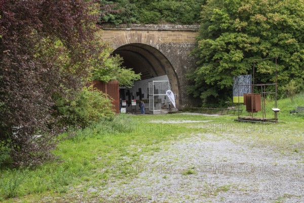 Entrance to the Old Engelberg Tunnel, first motorway tunnel in Germany, 1944 and 1945 production site for wings, Messerschmitt Me 262 fighter aircraft, forced labour, station on the Path of Remembrance, Leonberg Concentration Camp Memorial, Leonberg, Baden-Württemberg