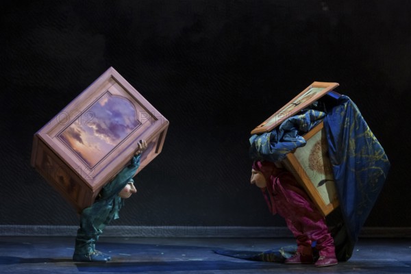 Two artists dressed up at the press screening of Alizé, a joint production by Cirque du Soleil and Live Nation at the Theater am Potsdamer Platz, Berlin, 23/09/2025