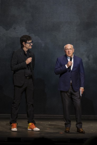 Fabrice Becker (Creative Director) and Marek Lieberberg (CEO Live Nation Germany) in front of the press screening of Alizé, a joint production by Cirque du Soleil and Live Nation at the Theater am Potsdamer Platz, Berlin, 23/09/2025