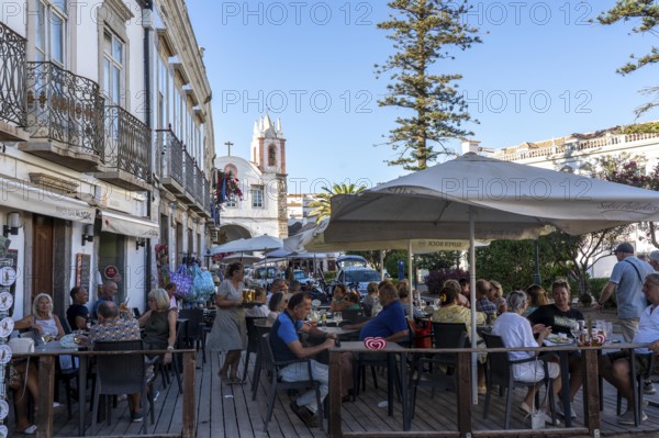 Gastronomy, restaurants in Tavira, old town, partly streets, alleys are closed and serve as terraces for the restaurants, in the east of the Algarve, Portugal