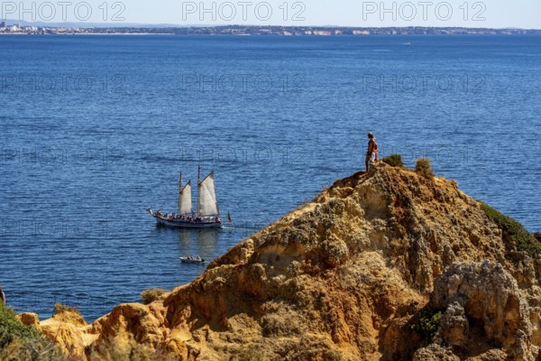 Ponta da Piedade rocky coast, rugged coastal landscape, right next to the centre of Lagos, in the west of the Algarve, Portugal