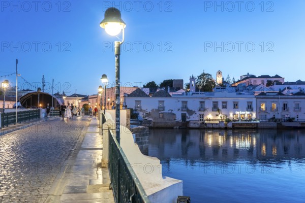 The seven-arched bridge over the Rio Gilão, in Tavira, old town, in the east of the Algarve, Portugal