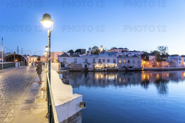 The seven-arched bridge over the Rio Gilão, in Tavira, old town, in the east of the Algarve, Portugal