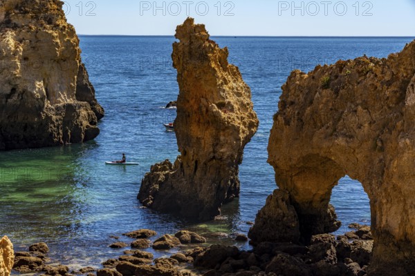 Ponta da Piedade rocky coast, rugged coastal landscape, right next to the centre of Lagos, in the west of the Algarve, Portugal