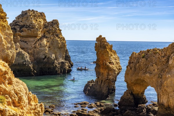 Ponta da Piedade rocky coast, rugged coastal landscape, right next to the centre of Lagos, in the west of the Algarve, Portugal