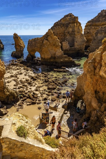 Ponta da Piedade rocky coast, rugged coastal landscape, right next to the centre of Lagos, in the west of the Algarve, Portugal