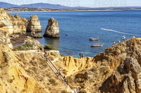 Ponta da Piedade rocky coast, rugged coastal landscape, right next to the centre of Lagos, in the west of the Algarve, Portugal