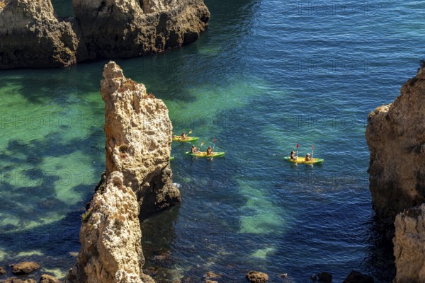 Ponta da Piedade rocky coast, rugged coastal landscape, right next to the centre of Lagos, in the west of the Algarve, Portugal