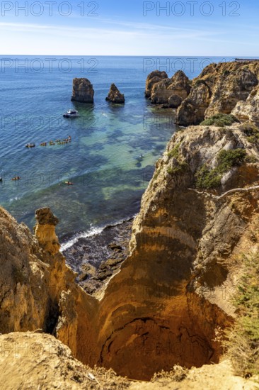 Ponta da Piedade rocky coast, rugged coastal landscape, right next to the centre of Lagos, in the west of the Algarve, Portugal