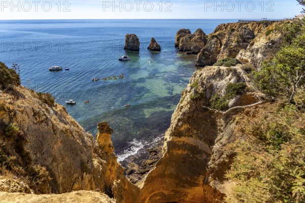 Ponta da Piedade rocky coast, rugged coastal landscape, right next to the centre of Lagos, in the west of the Algarve, Portugal