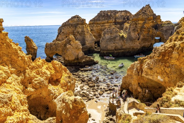 Ponta da Piedade rocky coast, rugged coastal landscape, right next to the centre of Lagos, in the west of the Algarve, Portugal