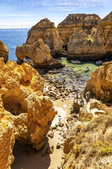 Ponta da Piedade rocky coast, rugged coastal landscape, right next to the centre of Lagos, in the west of the Algarve, Portugal