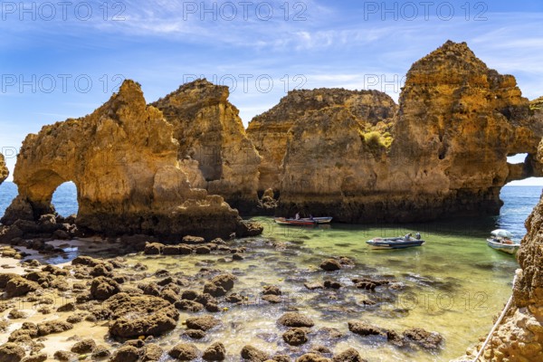 Ponta da Piedade rocky coast, rugged coastal landscape, right next to the centre of Lagos, in the west of the Algarve, Portugal