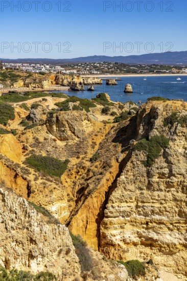 Ponta da Piedade rocky coast, rugged coastal landscape, right next to the centre of Lagos, in the west of the Algarve, Portugal