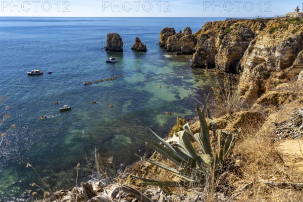 Ponta da Piedade rocky coast, rugged coastal landscape, right next to the centre of Lagos, in the west of the Algarve, Portugal