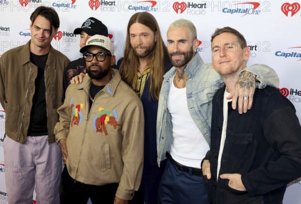 Sam Farrar, Matt Flynn, Paul PJ Morton, James Valentine, Adam Levine and Jesse Carmichael of Maroon 5 at the 2025 iHeartRadio Music Festival held at T-Mobile Arena in Las Vegas, USA on September 19-20, 2025, Las Vegas, NV, USA, Las Vegas, Nevada, USA