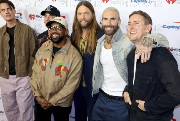 Sam Farrar, Matt Flynn, Paul PJ Morton, James Valentine, Adam Levine and Jesse Carmichael of Maroon 5 at the 2025 iHeartRadio Music Festival held at T-Mobile Arena in Las Vegas, USA on September 19-20, 2025, Las Vegas, NV, USA, Las Vegas, Nevada, USA