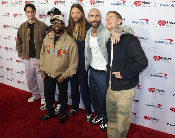 Sam Farrar, Matt Flynn, Paul PJ Morton, James Valentine, Adam Levine and Jesse Carmichael of Maroon 5 at the 2025 iHeartRadio Music Festival held at T-Mobile Arena in Las Vegas, USA on September 19-20, 2025, Las Vegas, NV, USA, Las Vegas, Nevada, USA
