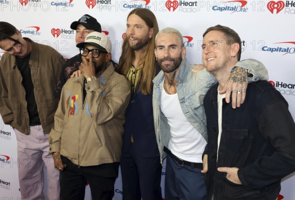 Sam Farrar, Matt Flynn, Paul PJ Morton, James Valentine, Adam Levine and Jesse Carmichael of Maroon 5 at the 2025 iHeartRadio Music Festival held at T-Mobile Arena in Las Vegas, USA on September 19-20, 2025, Las Vegas, NV, USA, Las Vegas, Nevada, USA