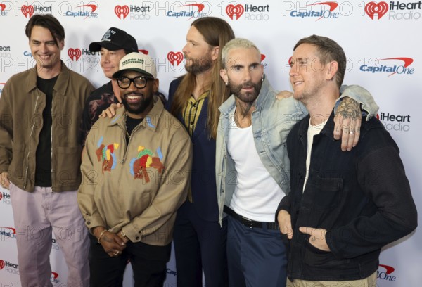 Sam Farrar, Matt Flynn, Paul PJ Morton, James Valentine, Adam Levine and Jesse Carmichael of Maroon 5 at the 2025 iHeartRadio Music Festival held at T-Mobile Arena in Las Vegas, USA on September 19-20, 2025, Las Vegas, NV, USA, Las Vegas, Nevada, USA