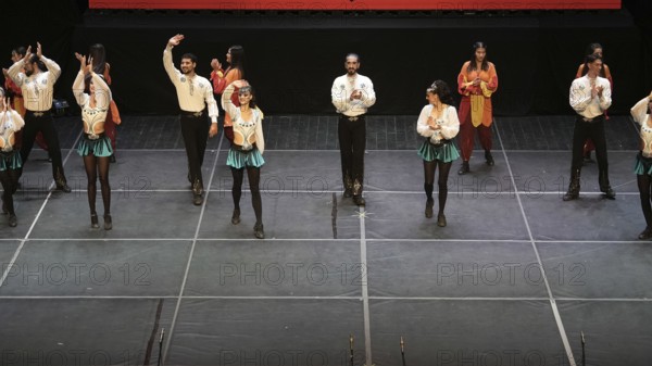 Members of Fire of Anatolia, also known as Anadolu Atesi, bow to the audience after their performance at Gaziantep University. The troupe enjoys worldwide fame and holds Guinness World Records for its achievements, Gaziantep, Gaziantep, Türkiye