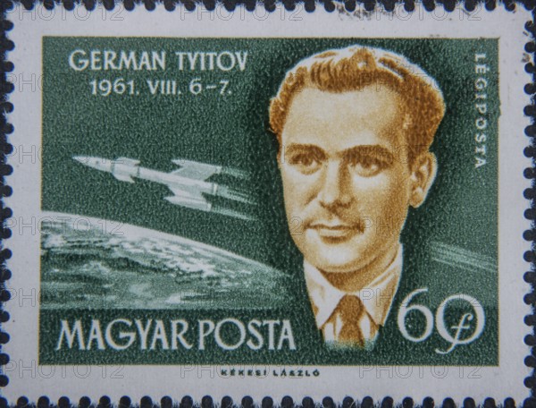 German Titov (1935-2000) was a Soviet cosmonaut and communist politician. Portrait on Hungarian postage stamp
